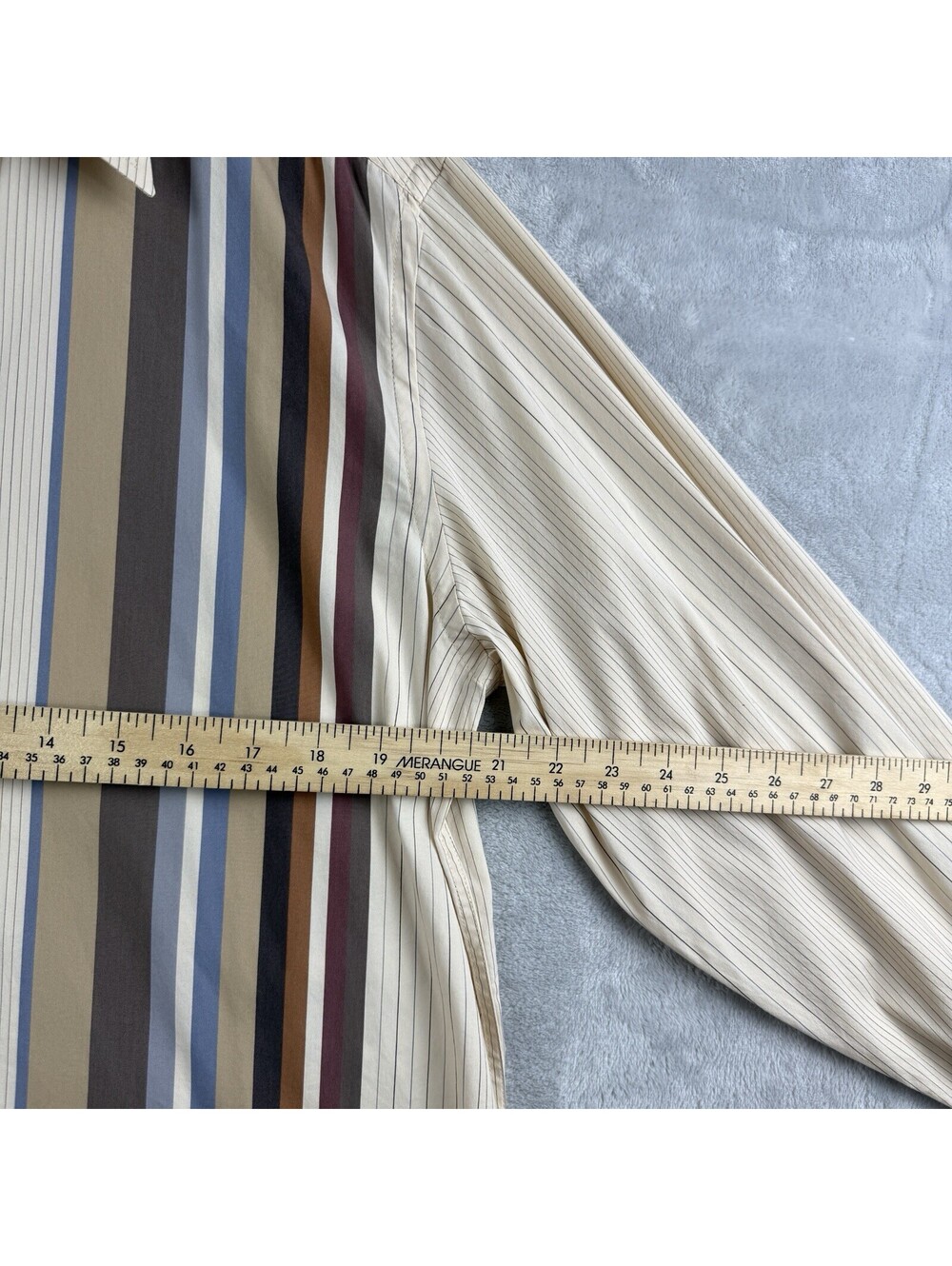 Faconnable Shirt Men M Beige Vertical Stripe Long Sleeve Button Up Causal Preppy - Picture 6 of 11